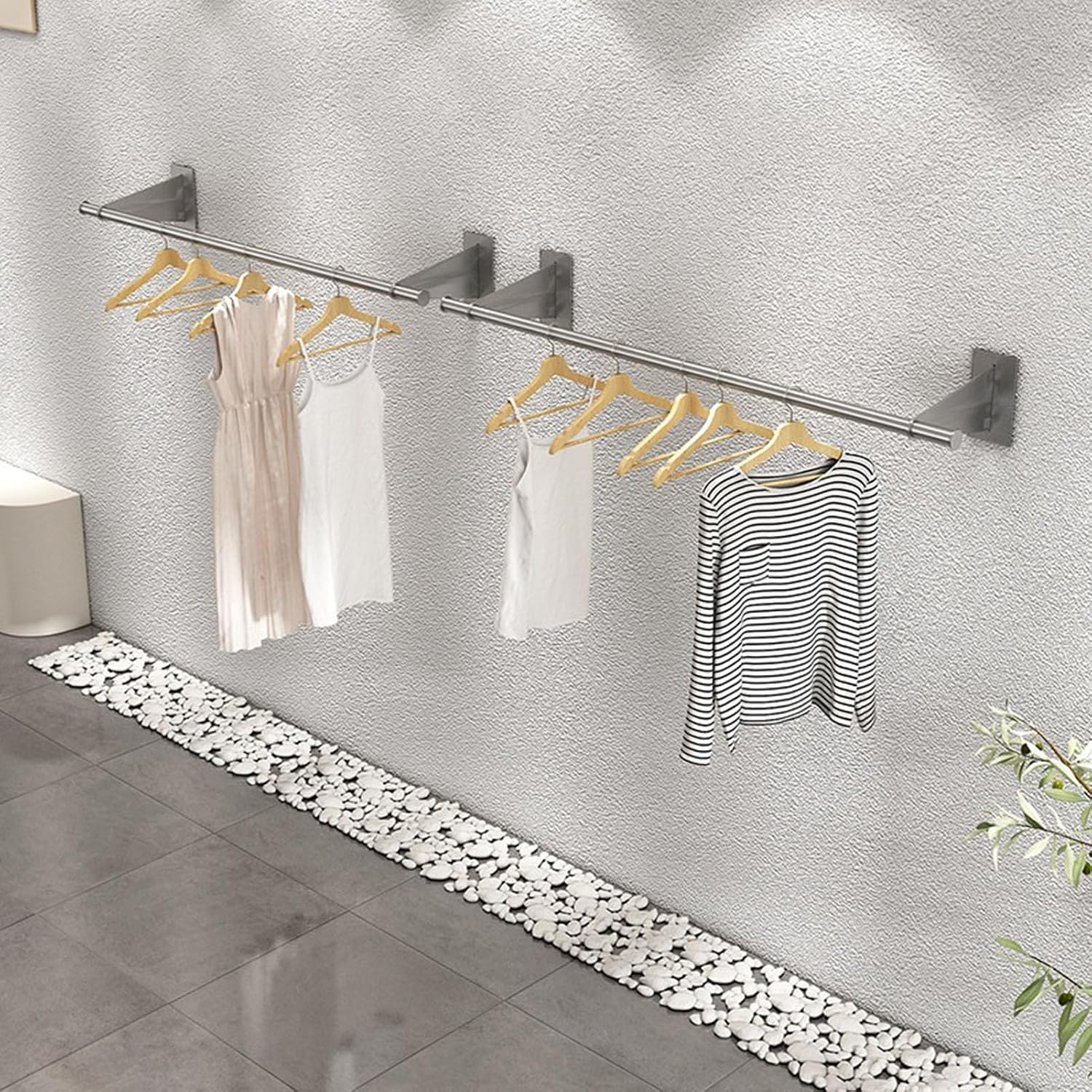 Wall Mounted Industrial Pipe Garment Rack,Retail Store Stainless Steel Clothing Display Stand,Space-Saving Hanging Closet Rod，Garment Hanging Storage Rail Towel Rack,for Bedroom, Laundry Room