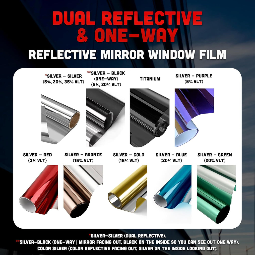 United Reflective Window Tint Film – Daytime Mirror Tint for Privacy, Sun Blocking, UV Protection & Heat Reduction, Ideal for Home, Office & Car, Silver 5%, 60 Inch x 100 Feet Roll