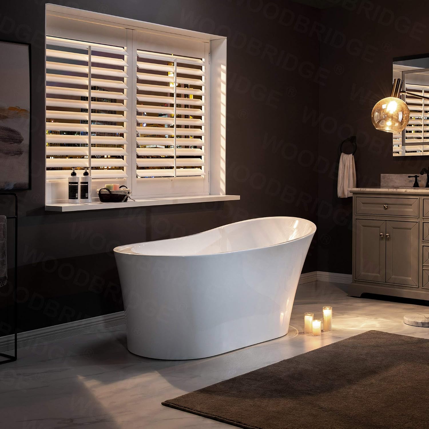 WOODBRIDGE 59' Acrylic Freestanding Bathtub Contemporary Soaking Tub with Chrome Overflow and Drain B0083-C-Drain &O,White