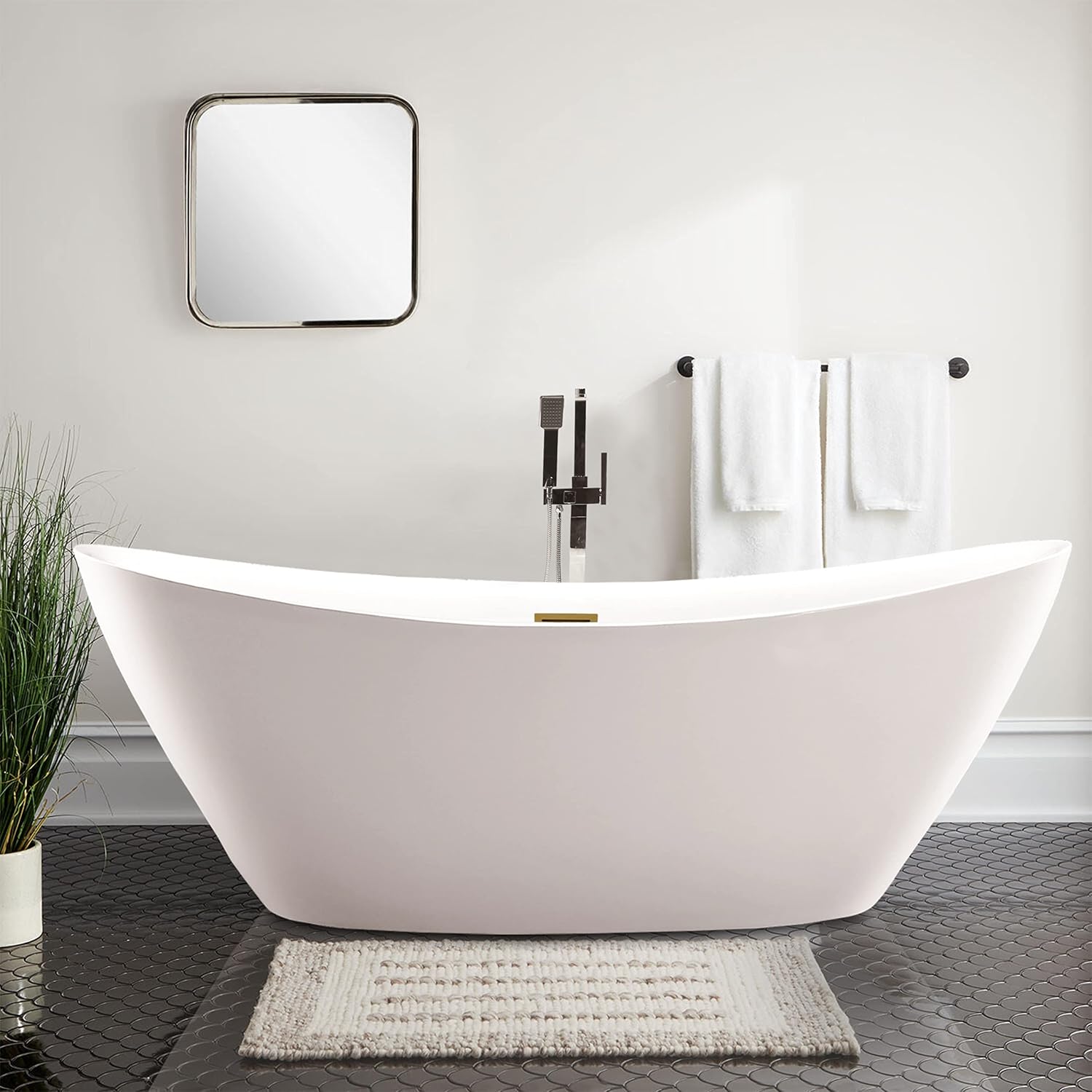 Vanity Art 71' X 33' Freestanding Bathtub | Home Improvement Bathtubs with Contemporary Design for Soaking and Bathing, Overflow and Pop-up Drain with UPC Certified, Acrylic, VA6807-TG