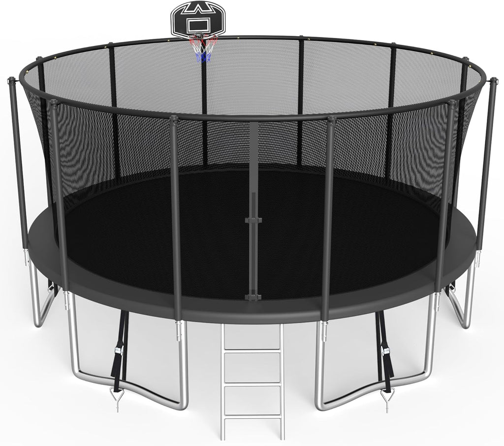 SKYUP Tranpoline 1500LBS 16 15 14 12 10 8 FT Tranpoline for 7-10 Kids and Adults, Windproof Outdoor Tranpoline with Enclosure Net, Basketball Hoop, Easy to Install & Last Long - ASTM Approved