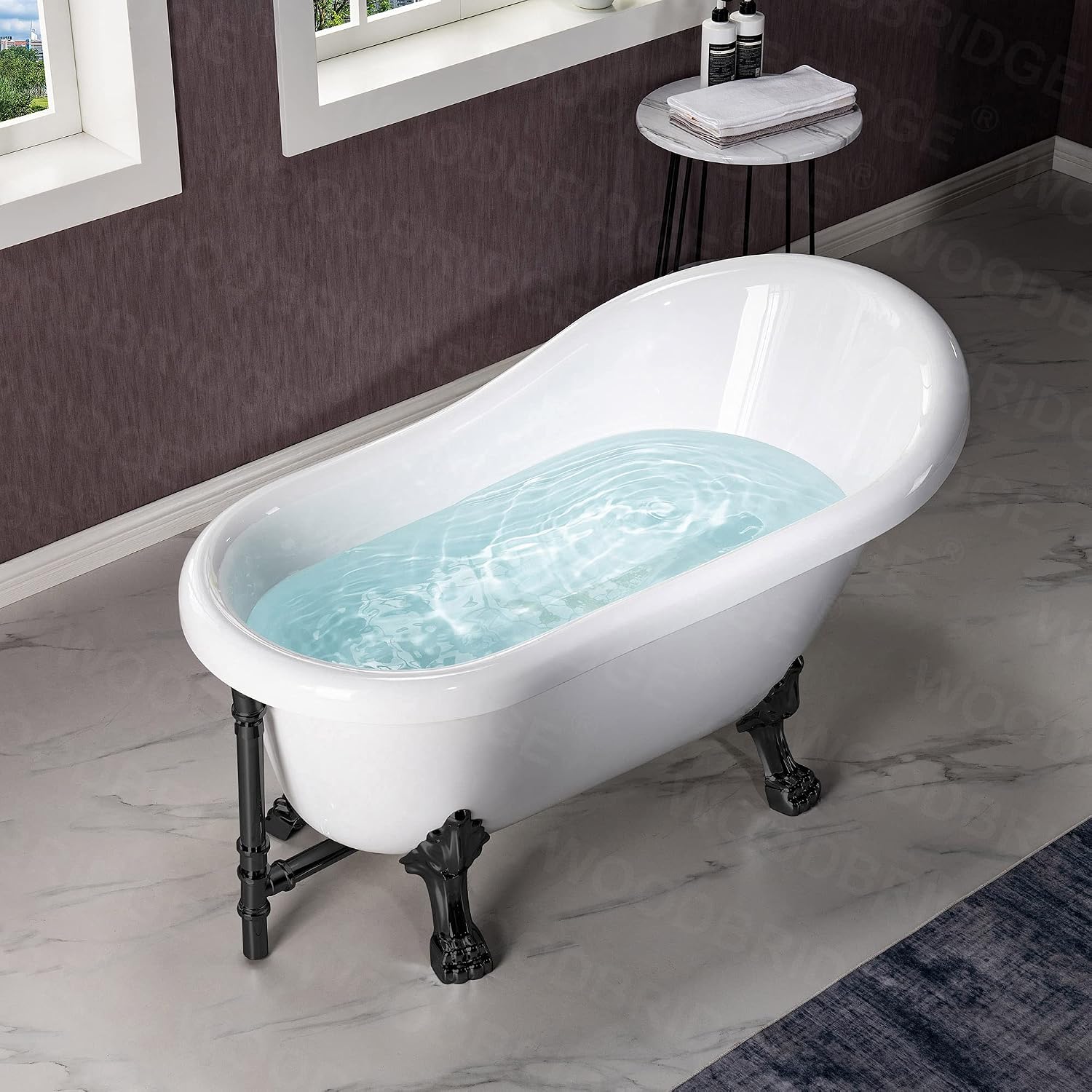 WOODBRIDGE 54' Heavy Duty Acrylic Slipper Clawfoot Bath Tub with Matte Black Feet & Matte Black Drain &Overflow,B0021 MB