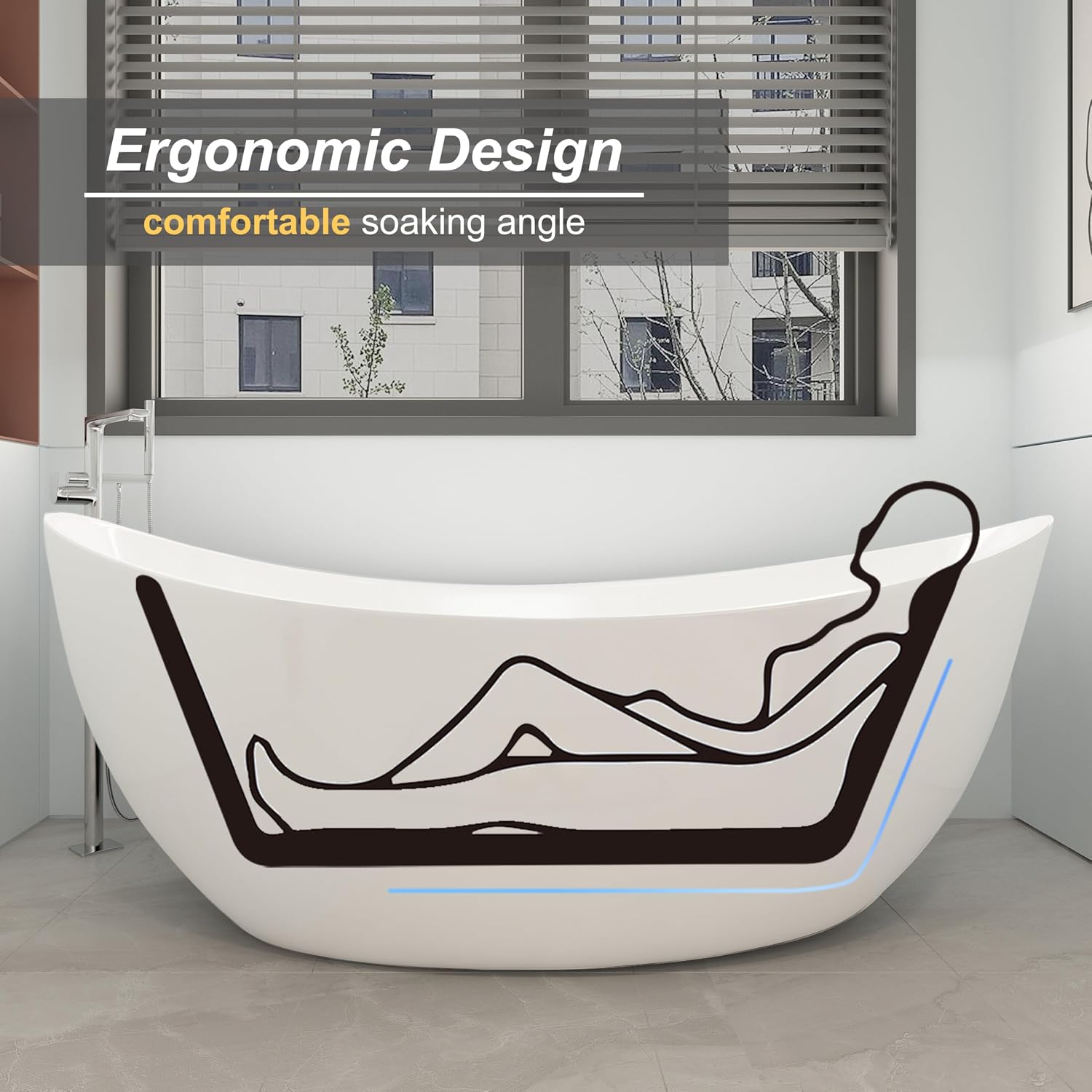 65' Double Slipper Freestanding Soaking Bathtub, WHALEKING Luxury Stand Alone Free Standing Acrylic Tub with Chrome Overflow and Drain, Glossy White