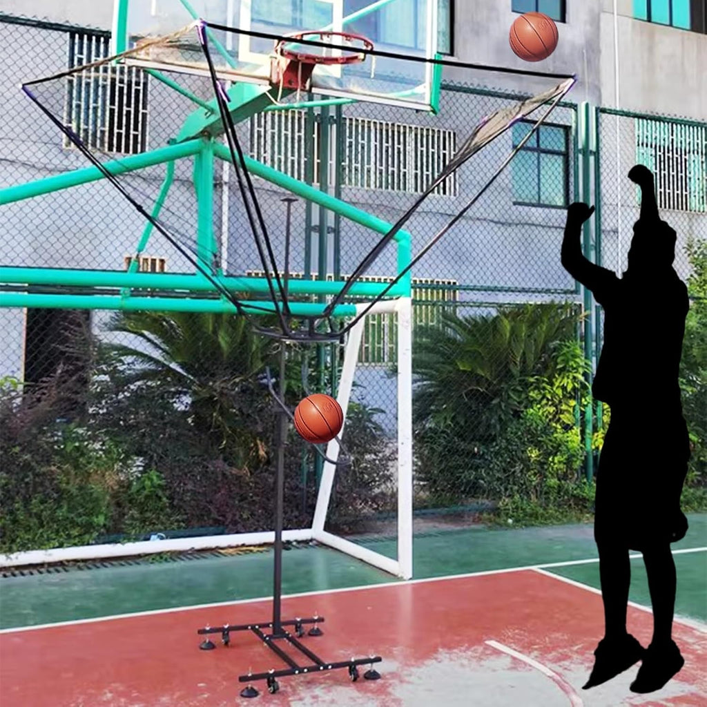Black Basketball Return Automatic Attachment for Hoop, Floor Standing Rolling Basketball Net Catcher Ball Return Machine, Indoor Outdoor Hoop Returner