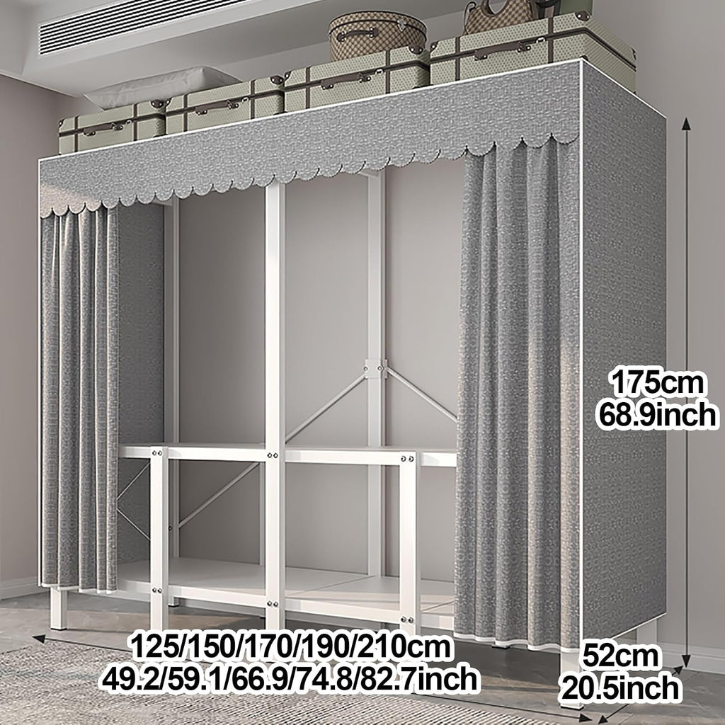 Foldable Portable Wardrobe Closet With Cover, Metal Clothing Rack For Hanging Clothes, Heavy Duty Garment Rack With Hanging Rods, For Bedroom, Dorm(Grey1,125cm/49.2inch)