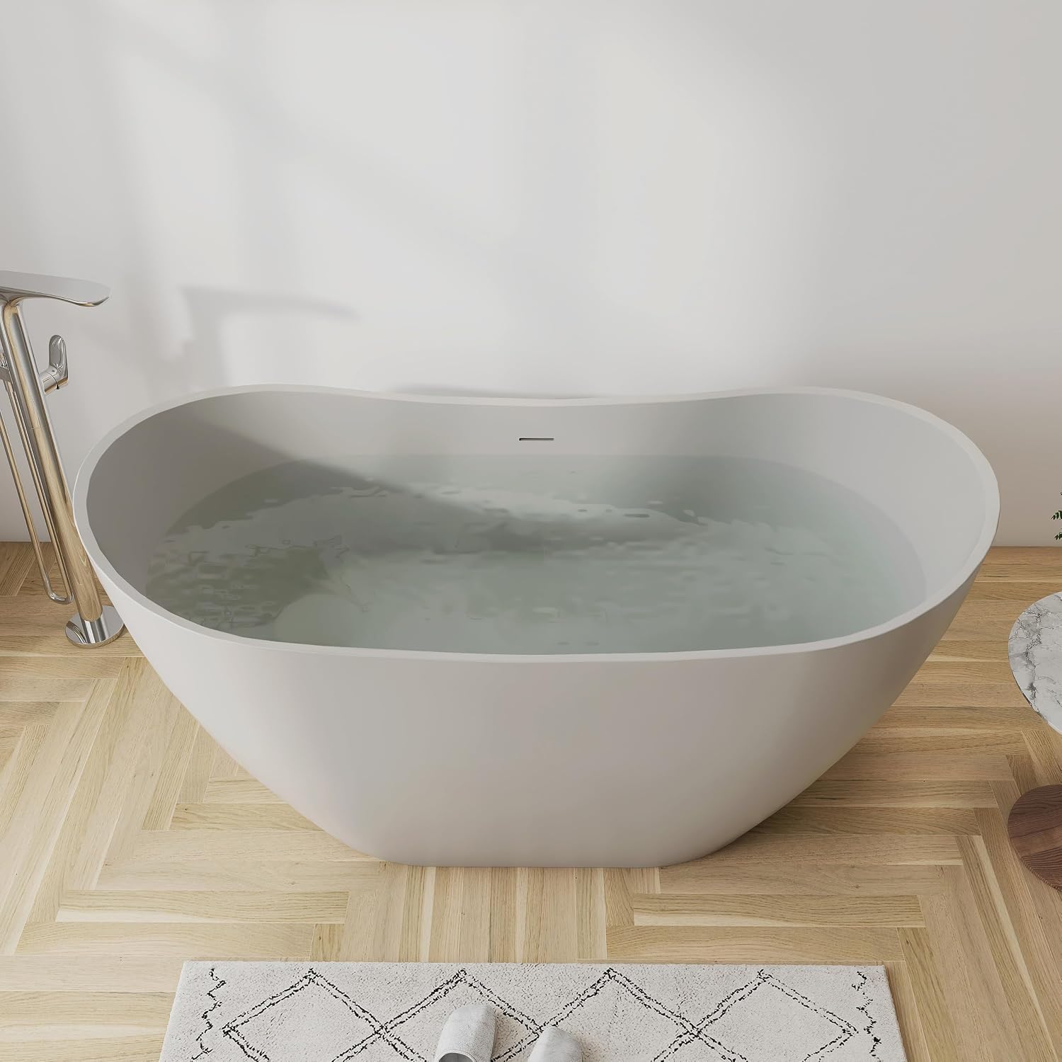 60'' Freestanding Khaki Acrylic Bathtub, Oval Soaking Tub