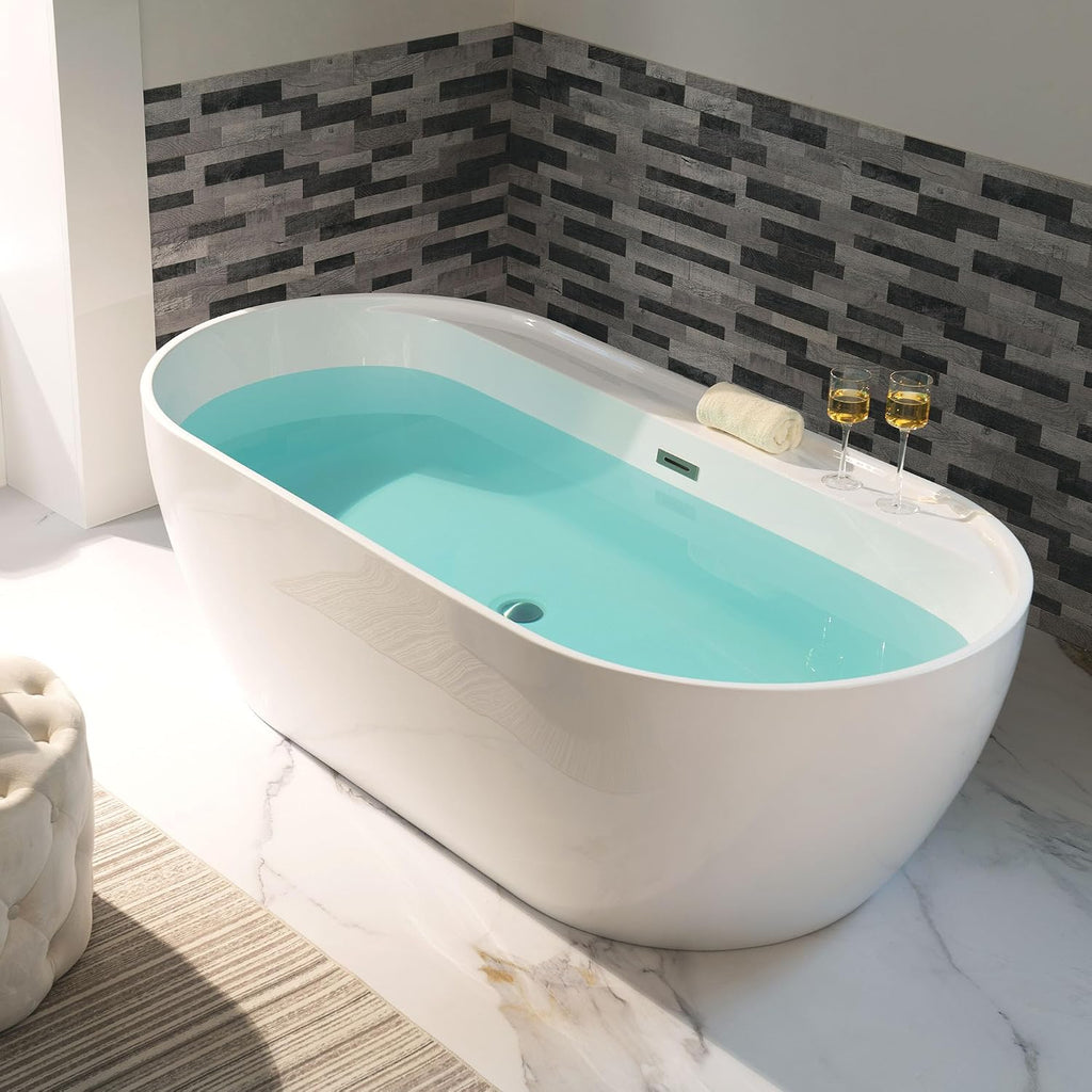 WOODBRIDGE 72' Acrylic Freestanding Bathtub Contemporary Soaking White Tub with Brushed Nickel Overflow and Drain,B0059-BN