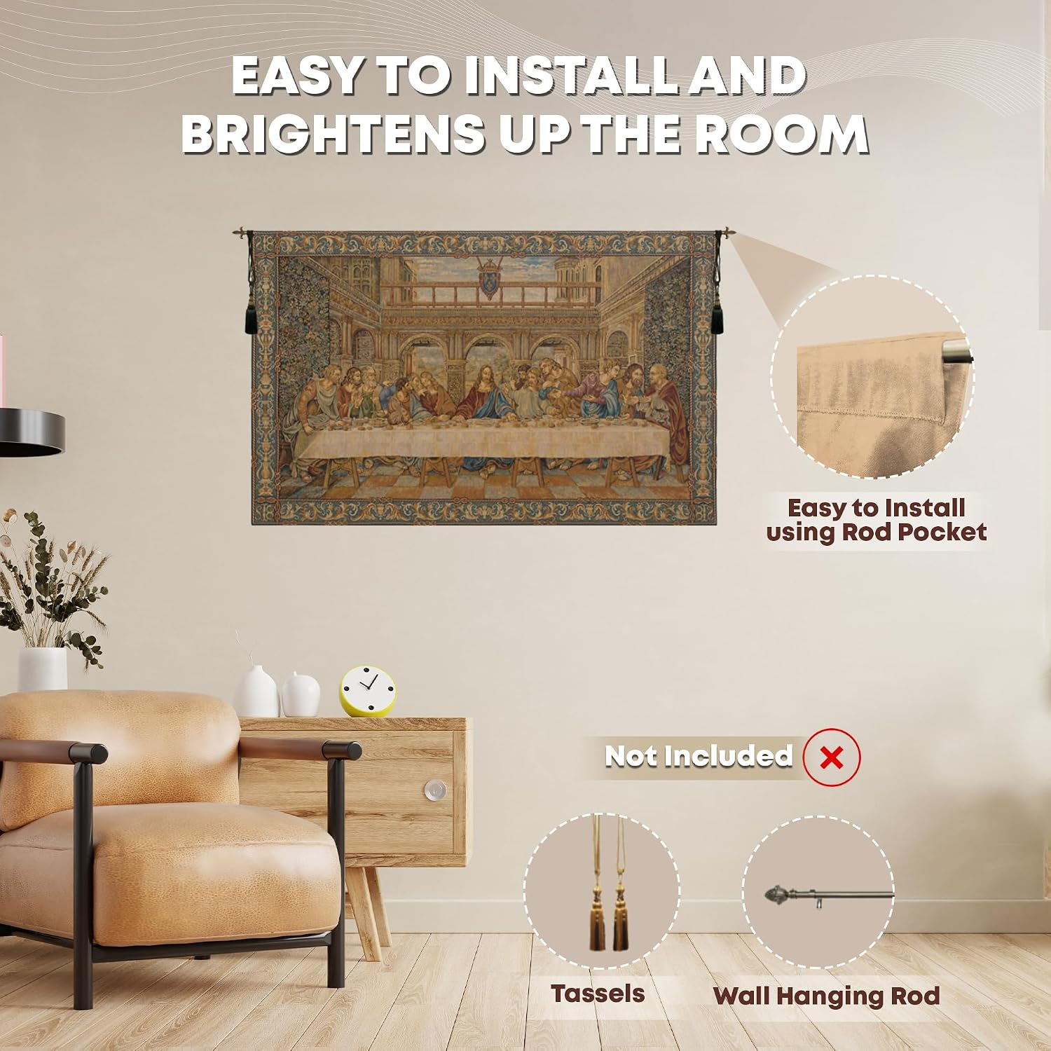 Charlotte Home Furnishings Inc. The Last Supper IV Italian Tapestry Wall Hanging 26 X 43 Inch Viscose Cotton And Polyester Boho Wall Art Perfect For Home Wall Decor By Leonardo da Vinci
