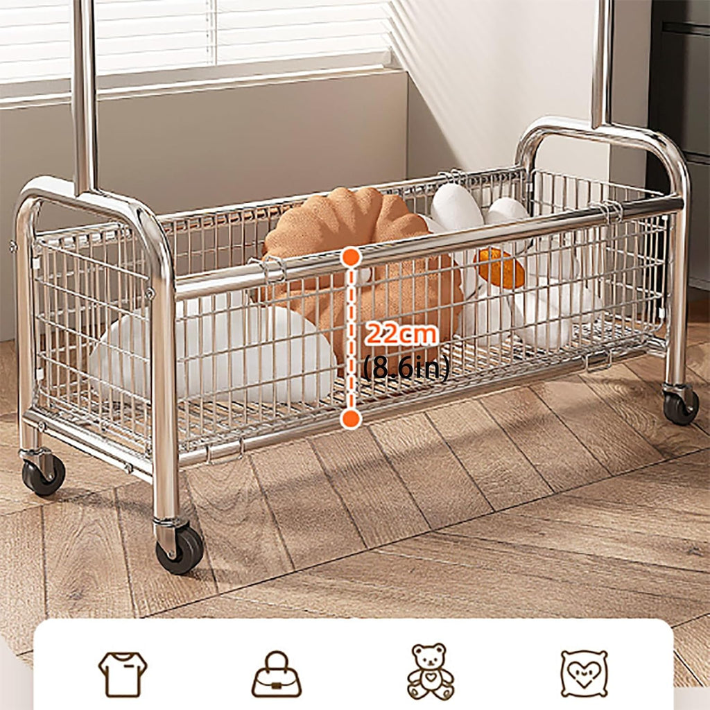 Clothing Racks for Hanging Clothes, Standing Coat Rack with Wheels Shelves, Heavy Duty Metal Rolling Garment Rack, for Bedroom Laundry Living Room, Easy to Assemble