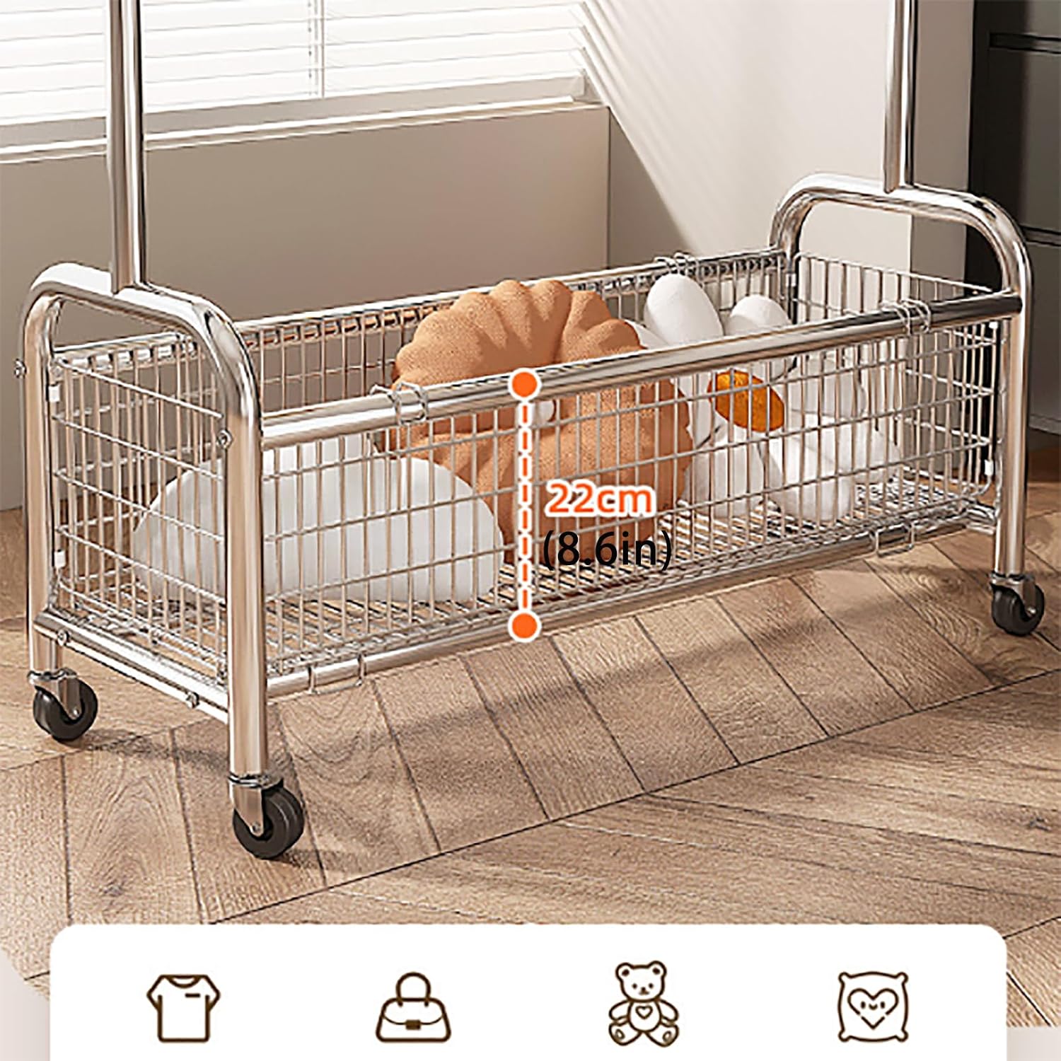 Clothing Racks for Hanging Clothes, Standing Coat Rack with Wheels Shelves, Heavy Duty Metal Rolling Garment Rack, for Bedroom Laundry Living Room, Easy to Assemble