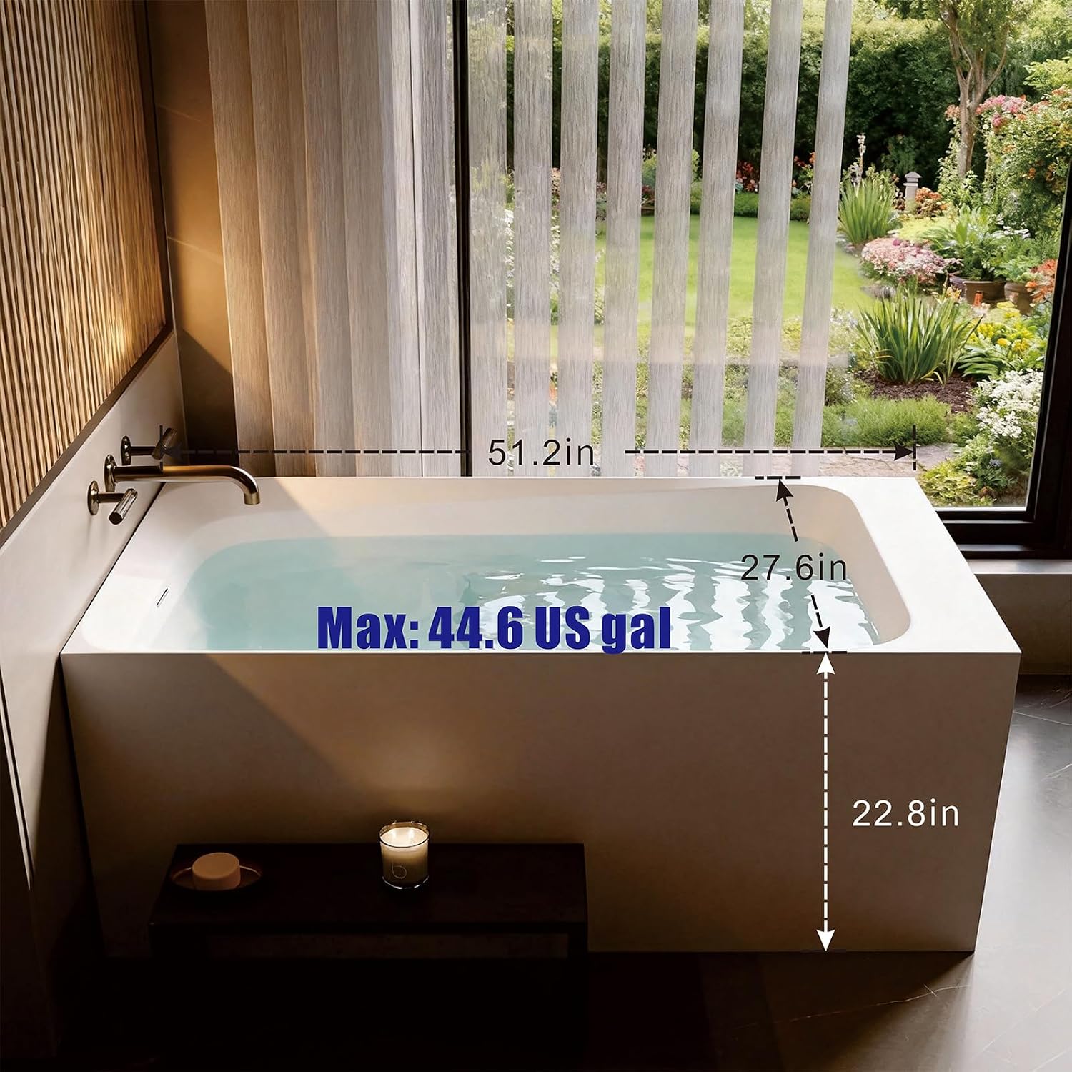 51'' Solid Surface Freestanding Bathtub, Stone Resin Stand Alone Soaking Tub, Modern Rectangular Freestanding Tubs with Overflow, Pop-up Drain, Thick Edge, Matte White