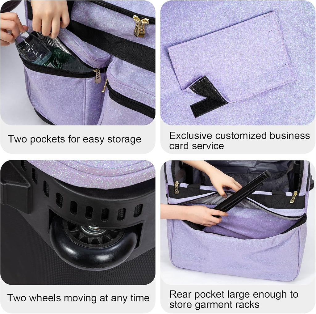 Foldable 23 Inch Dance Bag with Garment Rack, Dance Costumes Rolling Garment Bags for Travel, Garment Duffel Bag for Dancer, Collapsible Competition Bag with Wheels