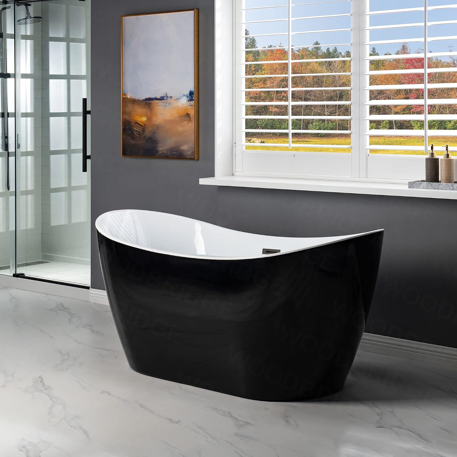 WOODBRIDGE 59' Acrylic Freestanding Bathtub Contemporary Soaking Tub, Black Acrylic(Matte Black Drain/Overflow),BTA1816-MB
