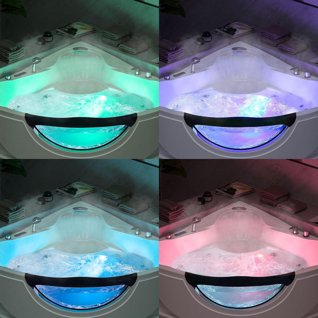 Empava 59' Corner Whirlpool Bathtub for 2-Person, Luxury Jetted Spa Tub with 10 Hydro Massage Jets, Built-in Heater, Chromatherapy LED Lights & Constant Heat System, ETL Certified Acrylic Tub