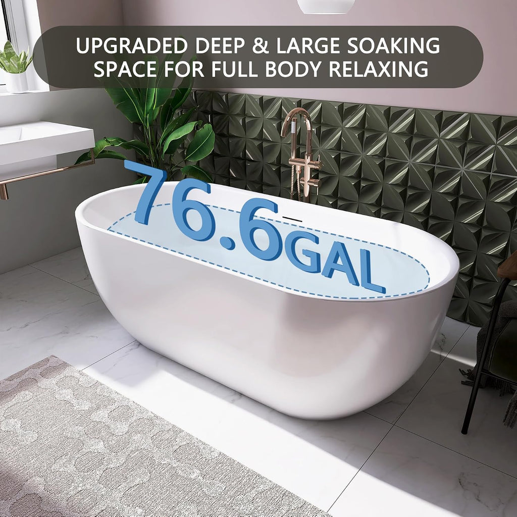 67' Free Standing Tub, Pure Acrylic Freestanding Bathtub, Stylish Stand Alone Tub, Contemporary Deep Soaking Bath Tub, cUPC Certified SY6870 (Glossy White)