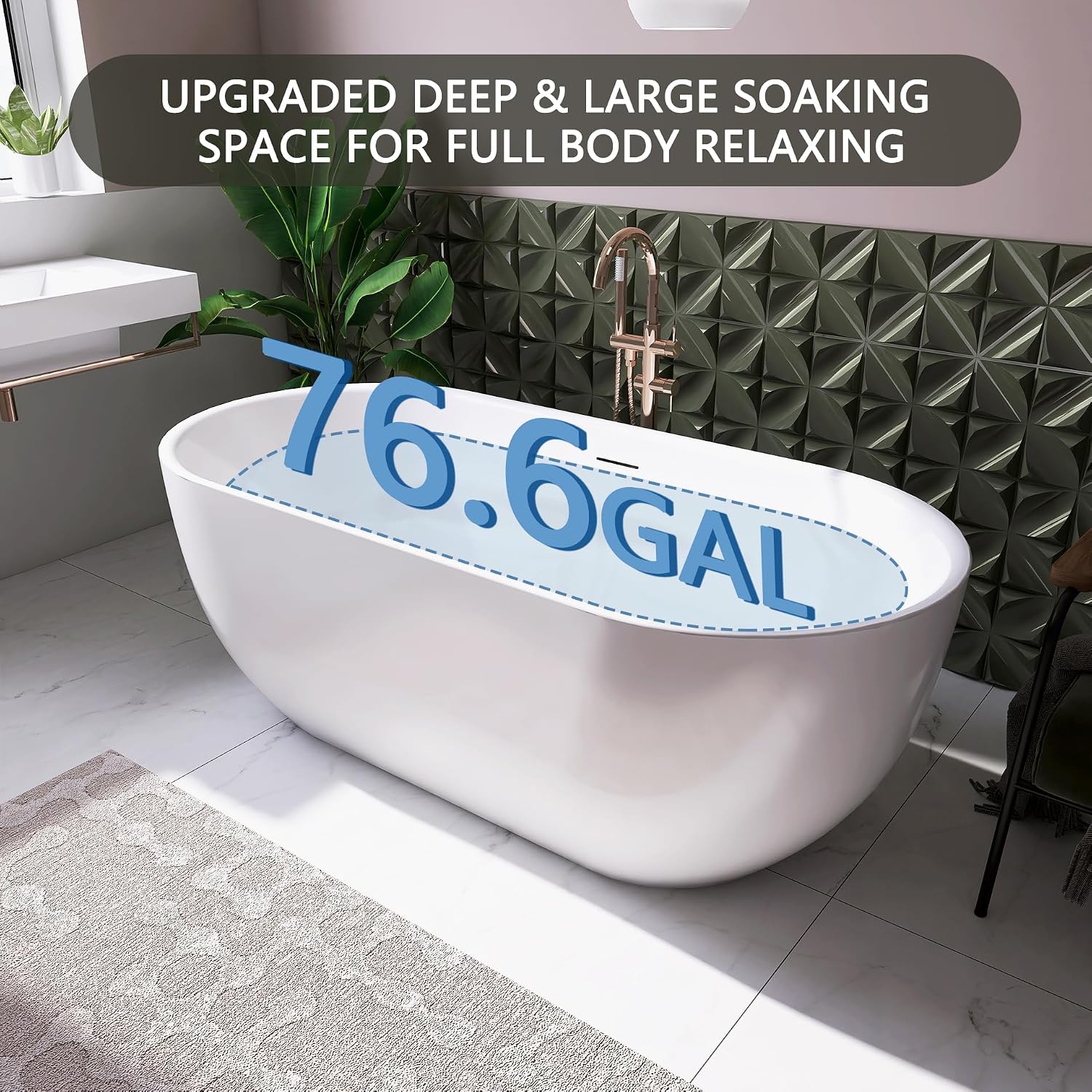 67' Free Standing Tub, Pure Acrylic Freestanding Bathtub, Stylish Stand Alone Tub, Contemporary Deep Soaking Bath Tub, cUPC Certified SY6870 (Glossy White)