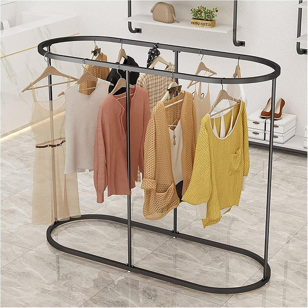 Black Modern Black Metal Hanging Rod Freestanding Garment Rack for Bedroom Hall Clothes Store and Boutique Creative Display in Boutique Clothing Stores,Black L120cm H130cm