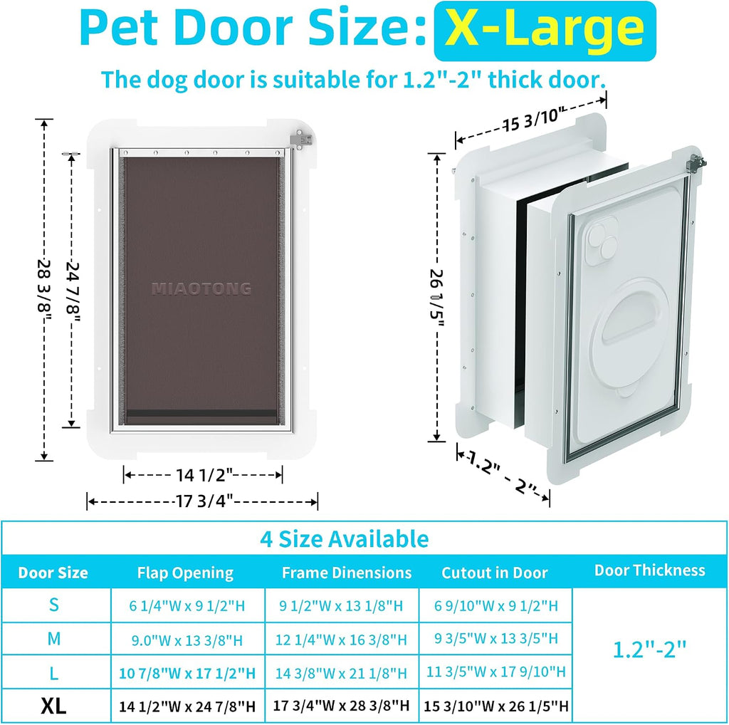 3-Flap Never Rust Extra Large Dog Door for Doors with Sliding Lock Panel, Steel Frame and Telescoping Tunnel Pet Door, Extreme Weather Durable Doggy Door （Pets Up to 220 Lb）