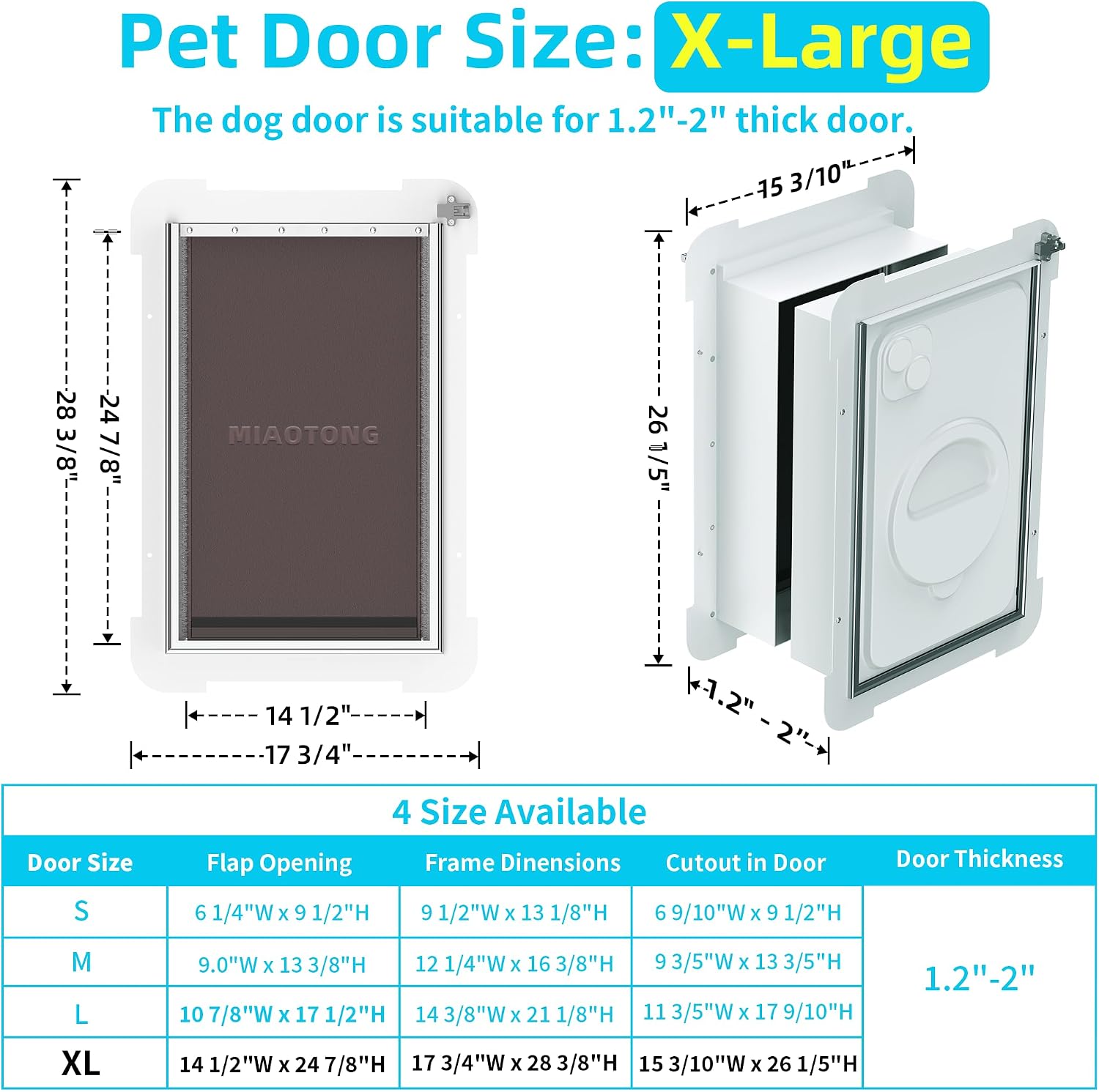 3-Flap Never Rust Extra Large Dog Door for Doors with Sliding Lock Panel, Steel Frame and Telescoping Tunnel Pet Door, Extreme Weather Durable Doggy Door （Pets Up to 220 Lb）