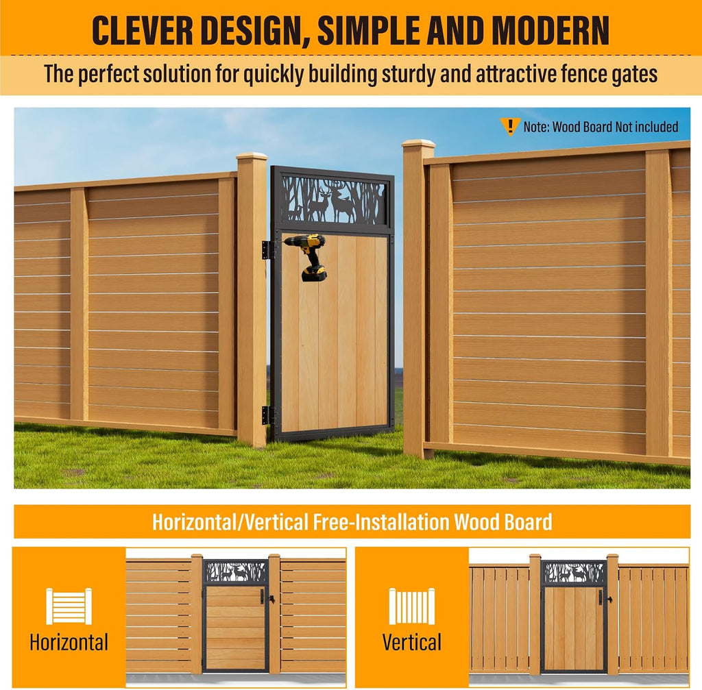 3x5FT Fence Gate Frame Kit 201 Stainless Steel Anti-Sag Heavy Duty Garden Gate Reinforcement Hardware, Left/Right Mount (No Panels Included)(34.8'W X 59'H)