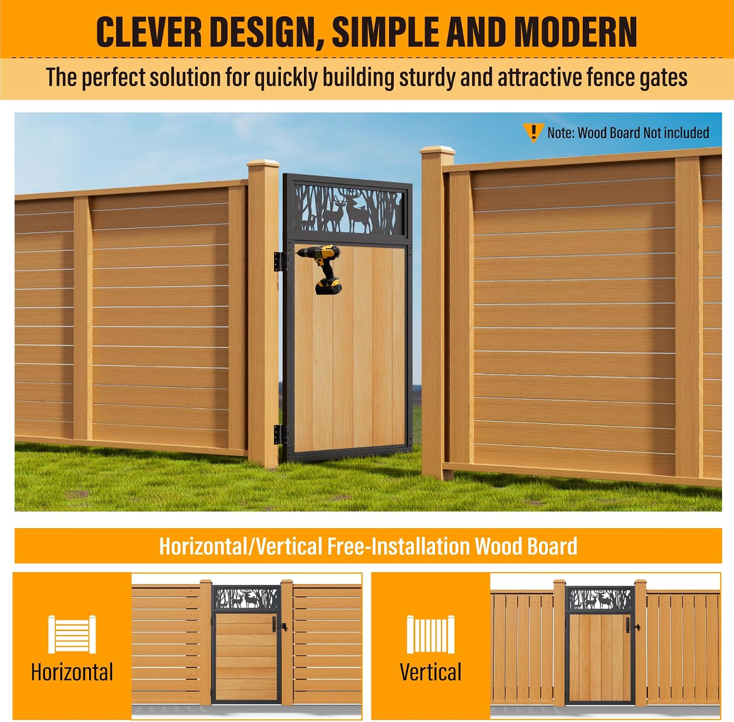 3x5FT Fence Gate Frame Kit 201 Stainless Steel Anti-Sag Heavy Duty Garden Gate Reinforcement Hardware, Left/Right Mount (No Panels Included)(34.8'W X 59'H)