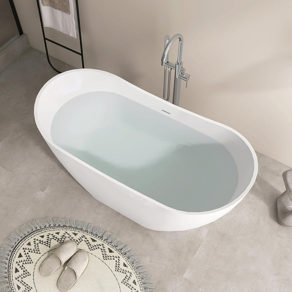 SJ STAR&JANE 60' Acrylic Freestanding Bathtub, Dual Slipper Acrylic Soaking Bathtub,Stand Alone Tub with Drain and Overflow, cUPC Certified, White