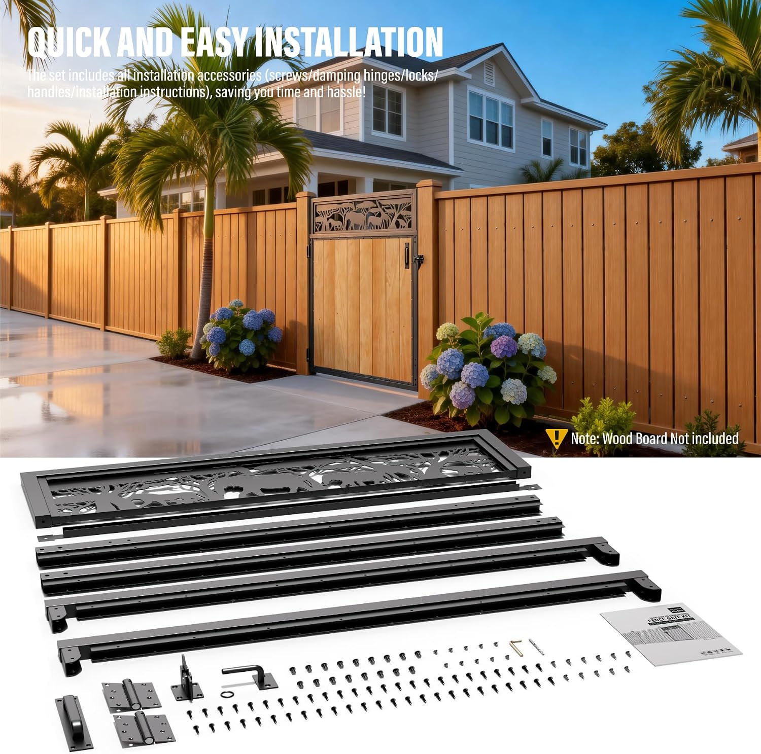4x5FT Fence Gate Frame Kit 201 Stainless Steel Anti-Sag Heavy Duty Garden Gate Reinforcement Hardware, Left/Right Mount (No Panels Included)(46.78'W x 59.0'H)