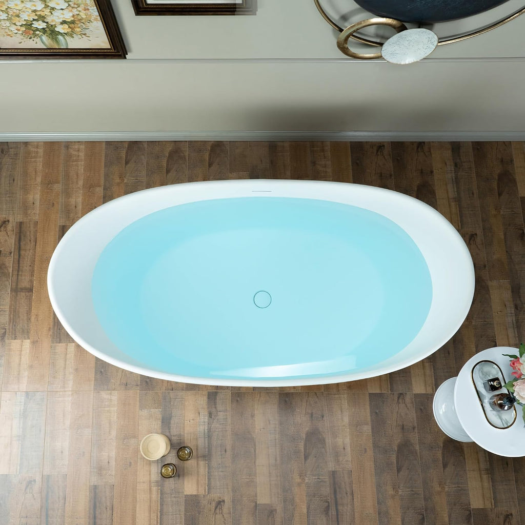WOODBRIDGE 59 in. x 29.13 in. Stone Resin Luxury Contemporary Solid Surface Freestanding Bathtub in Matte White