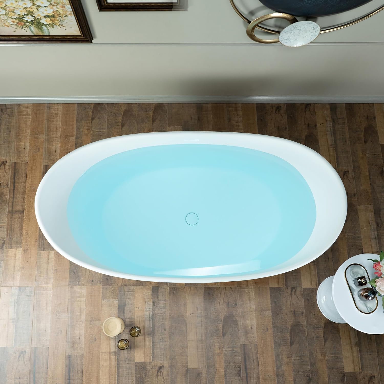 WOODBRIDGE 59 in. x 29.13 in. Stone Resin Luxury Contemporary Solid Surface Freestanding Bathtub in Matte White