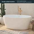 FerdY Tahiti 55' Acrylic Freestanding Bathtub, Elegant Oval Shape Soaking Bathtub, Glossy White, Brushed Nickel Drain & FerdY Bath Pillow for Bathtub,Thick Tub Pillows, Breathable 4D Air Mesh