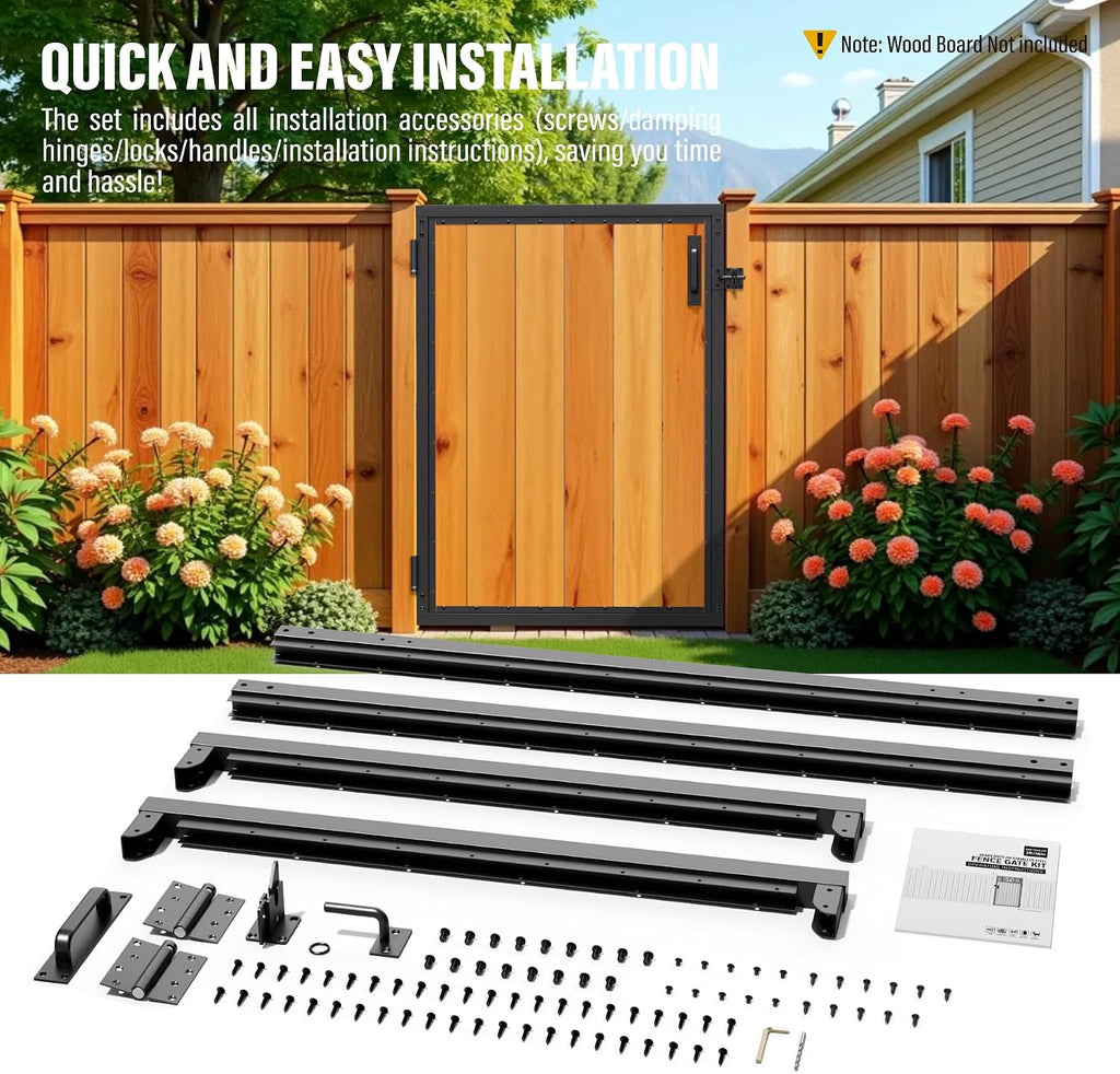 3x4FT Fence Gate Frame Kit 201 Stainless Steel Anti-Sag Heavy Duty Garden Gate Reinforcement Hardware, Left/Right Mount (No Panels Included) (34.8'W x 47.2'H)