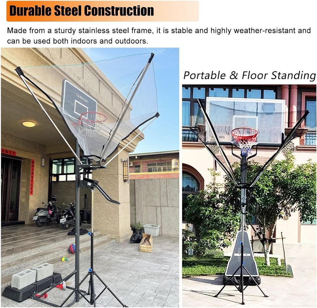 Shooting Practice Returner for Indoor Outdoor Hoop Net System - Portable Basketball Floor Rebounder Training Catcher Machine