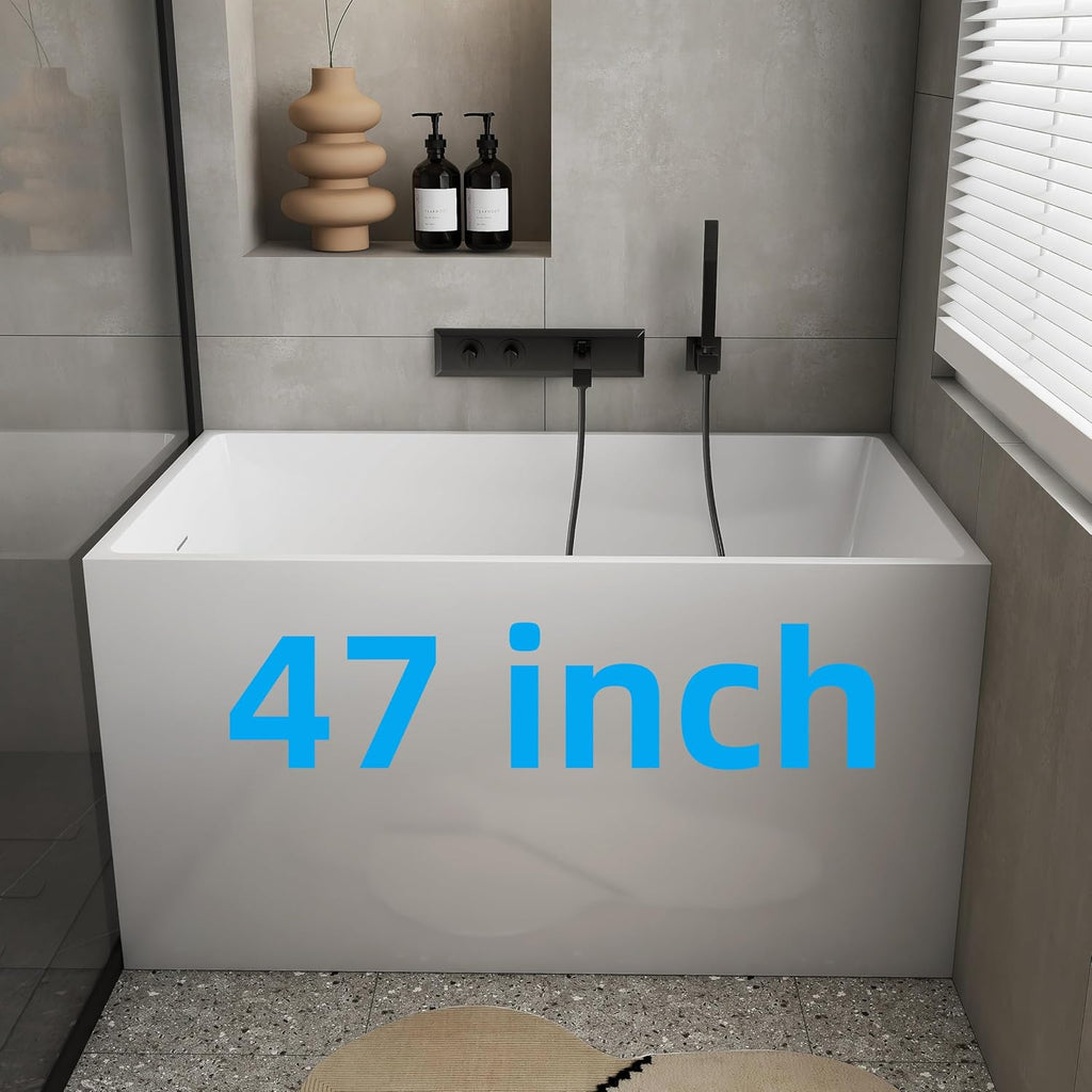 47' Acrylic Freestanding Bathtubs, Stand Alone Tub, Japanese Soaking Tubs for Bathroom, Integrated Overflow and Drain, cUPC Certified, Gloss White