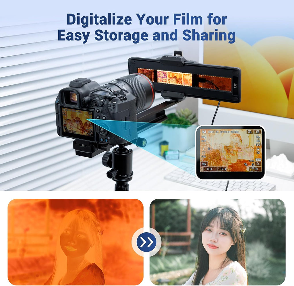 JJC Negative Film Digitizer with Durable Film Storage Pouch for 120 35mm Film, Negative to Digital Converter with Adjustable Brightness LED Backlight & Slider Rail