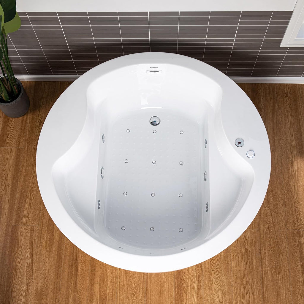 WOODBRIDGE Spacious 59' Whirlpool and Air Bath Heated Soaking Tub with Adjustable Speed Air Blower, LED Control Panel, Integrated Seat, BJ061