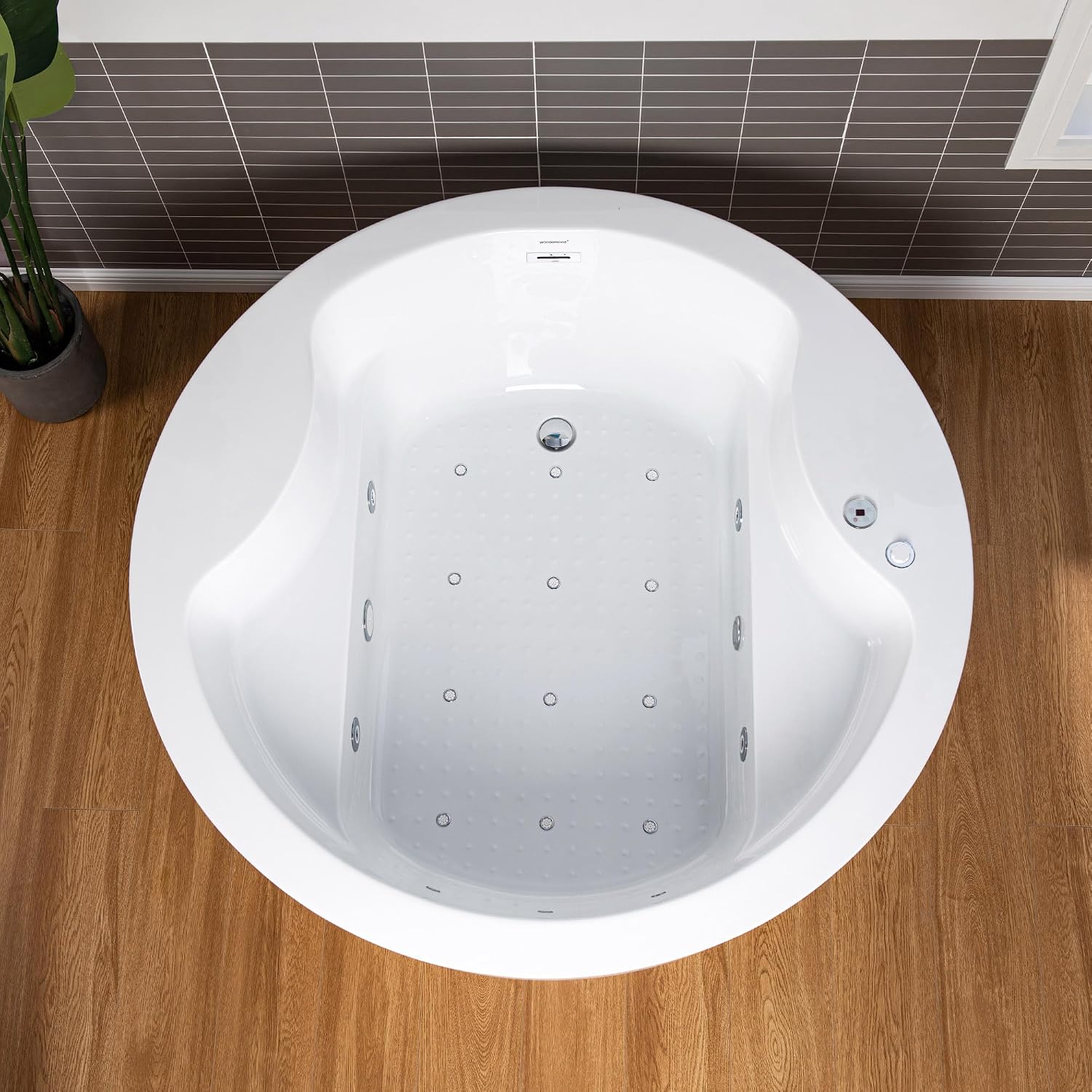 WOODBRIDGE Spacious 59' Whirlpool and Air Bath Heated Soaking Tub with Adjustable Speed Air Blower, LED Control Panel, Integrated Seat, BJ061