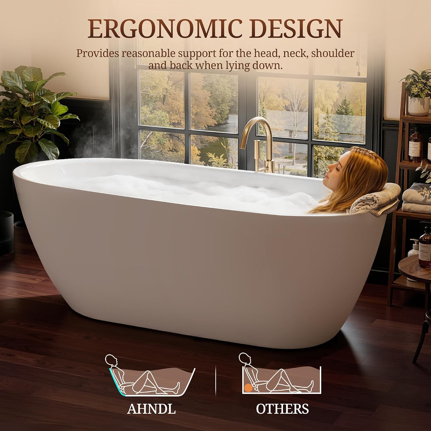 67' Acrylic Freestanding Bathtub, Deep Soaking Tub with Integrated Overflow and Drain, Oval Stand Alone Tub, Modern Bathtubs for Bathroom, cUPC Certified(Glossy White)
