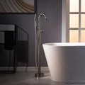 WOODBRIDGE High Flow Rate 8 GPM Freestanding Tub Filler Faucet with Hand Shower, Brushed Nickel,F0023BNSQ
