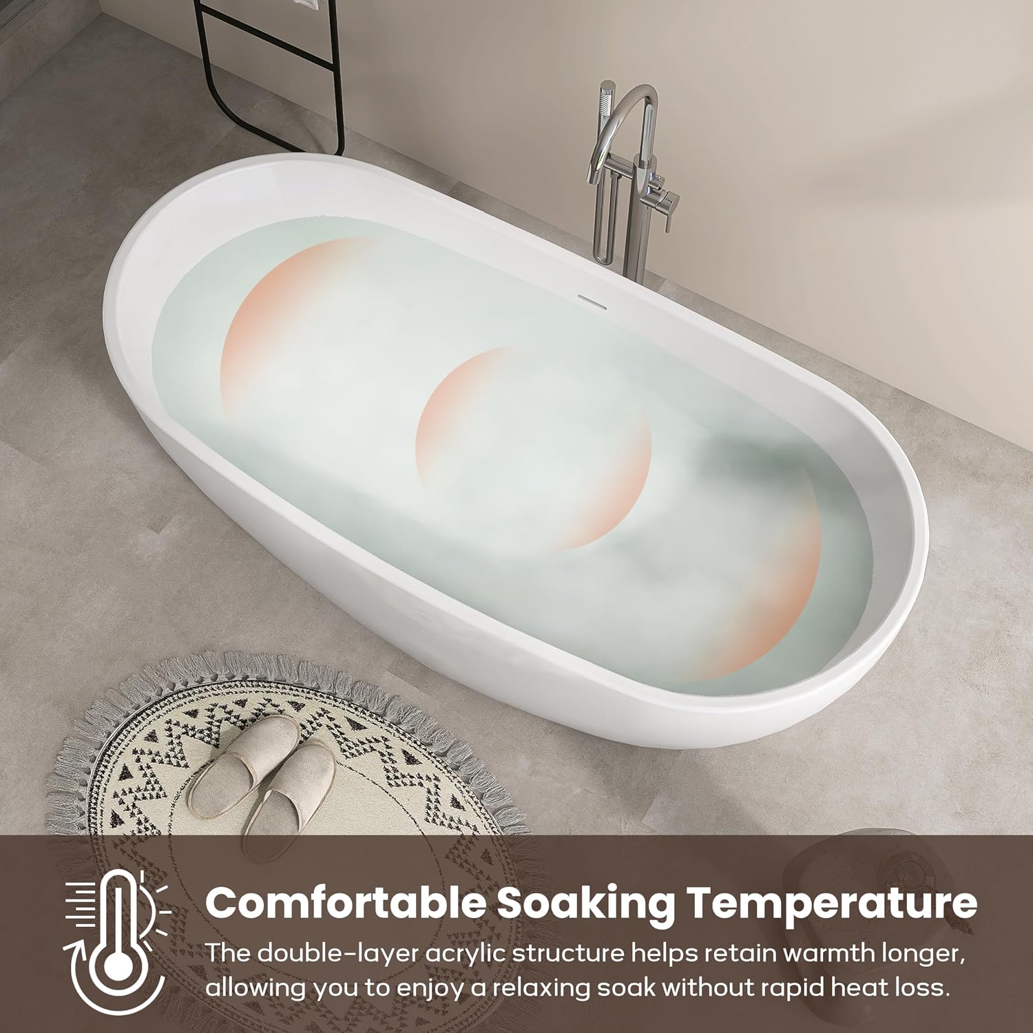 SJ STAR&JANE 65' Freestanding Bathtub, Acrylic Soaking Bathtub, Modern Acrylic Stand Alone Tub in white Intergrated Drain and Overflow,cUPC Certified