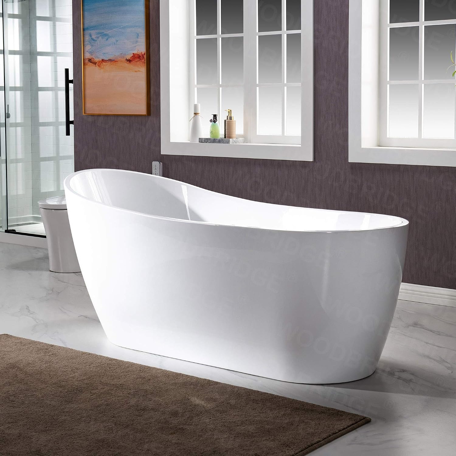 WOODBRIDGE 67'Freestanding White Acylic Soaking Bathtub with Brushed Gold Drain and Overflow,BTA1508 -BG-Drain &O