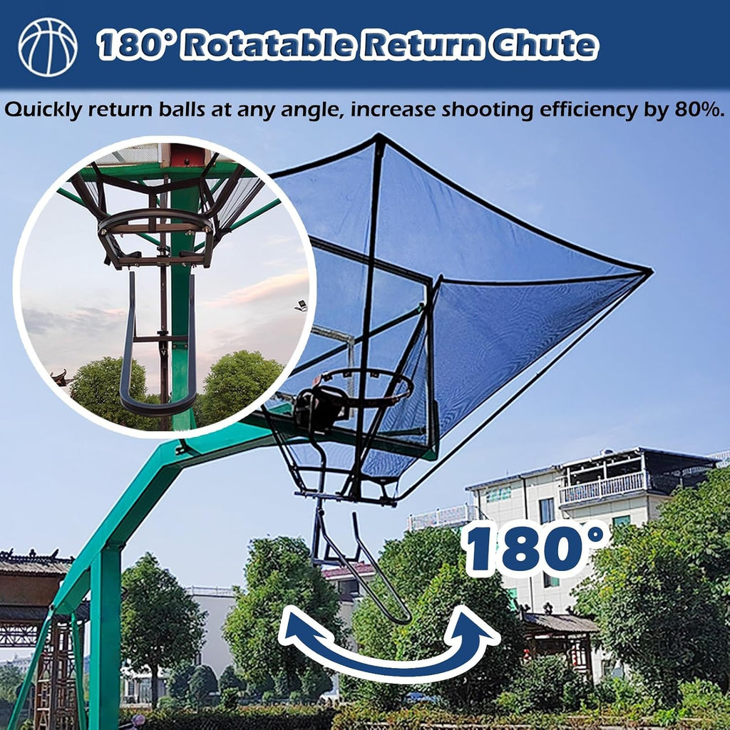 Indoor/Outdoor Basketball Return with Wheels, Portable Basketball Net Catcher with 180° Rotatable Chute, Shooting Training Rebounder System Easy to Fold