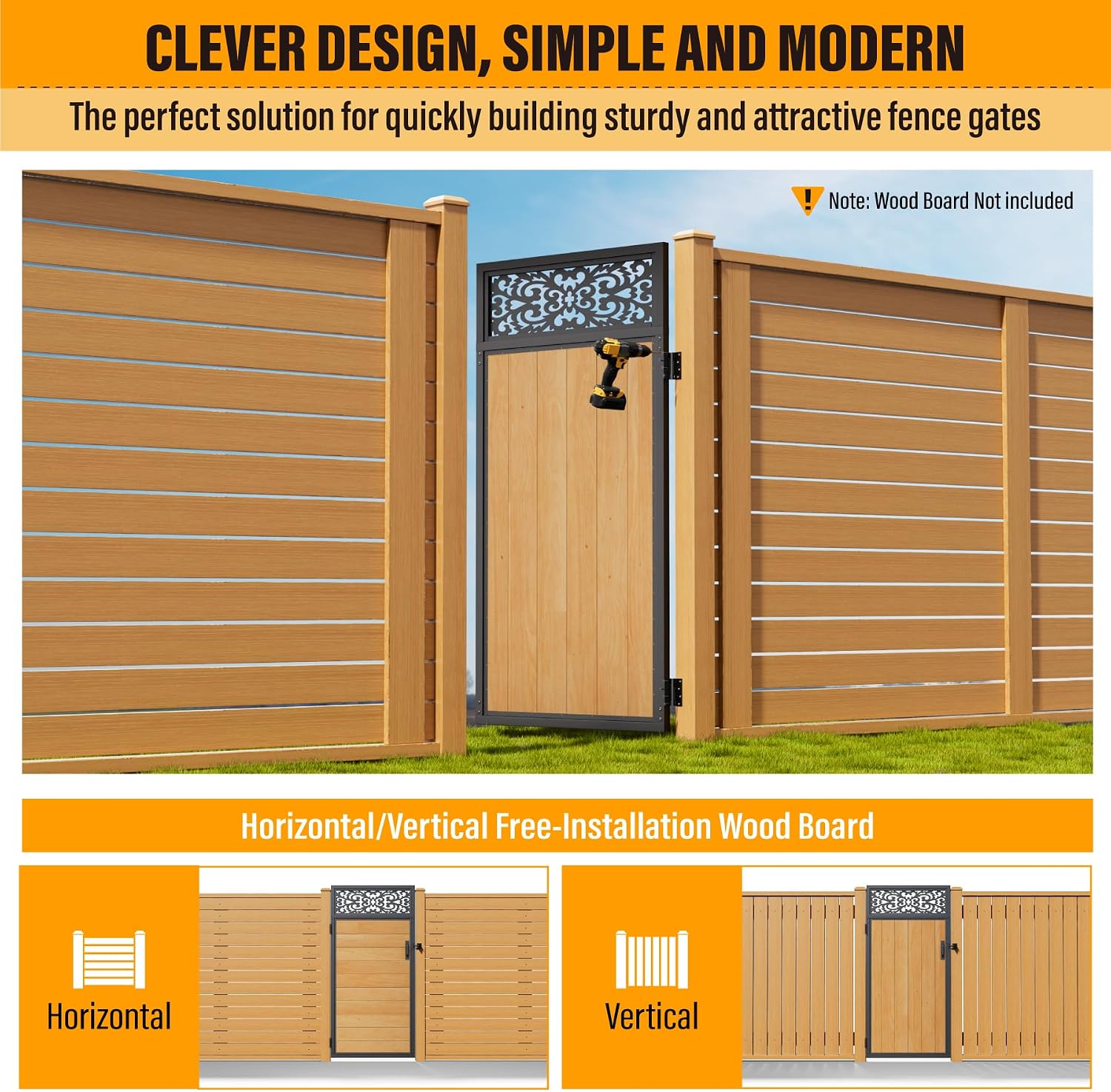 3x6FT Fence Gate Frame Kit 201 Stainless Steel Anti-Sag Heavy Duty Garden Gate Reinforcement Hardware, Left/Right Mount (No Panels Included)(34.8'W x 70.8'H)