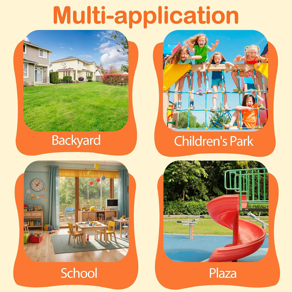 SUPER DEAL 6-in-1 Outdoor Swing Set for Kids, Heavy Duty Metal Playset with Adjustable Swings, Climbing Ladder, Rope Net, Swing Glider and Basketball Hoop, Backyard Playground Equipment for Ages 3-12