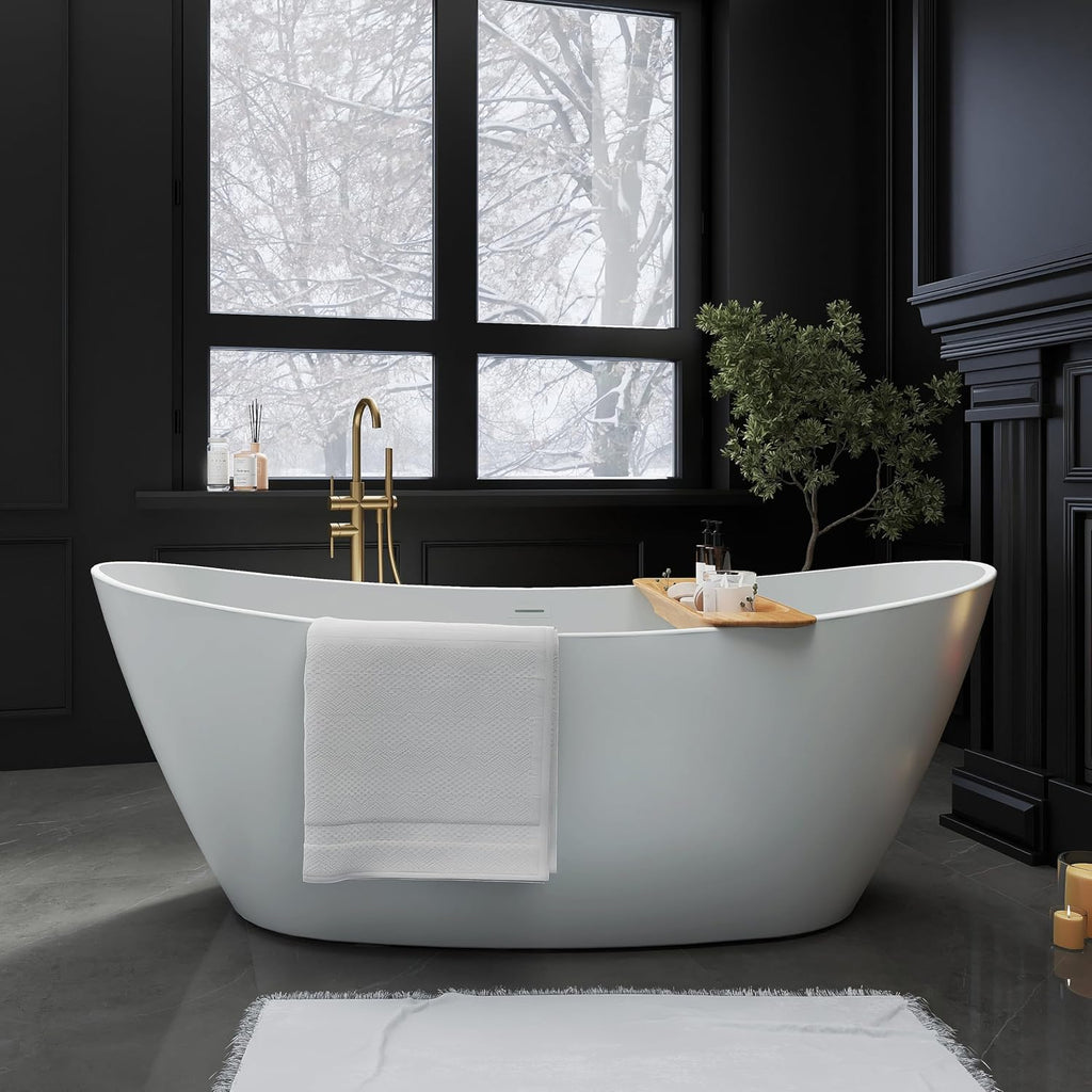 71' Acrylic Freestanding Bathtub, High-back Soaking Tub for Bathroom, Stand Alone Tub, cUPC Certified, Integrated Overflow and Drain, Gloss Grey