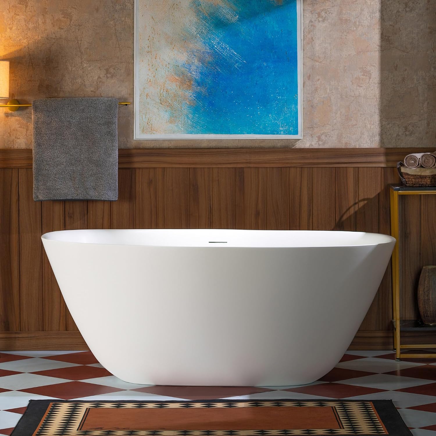 WOODBRIDGE 55 in. x 31.5 in. Stone Resin Luxury Contemporary Solid Surface Freestanding Bathtub in Matte White