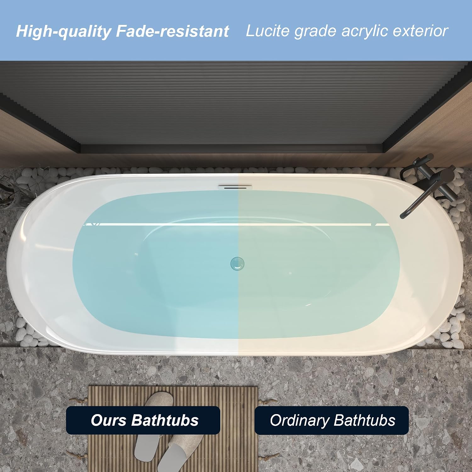 59' Freestanding Tub, Gloss White Soaking Bathtub with Chrome Overflow & Pop-Up Drain, CUPC Certified, Modern Glossy Finish for Bathroom Remodel