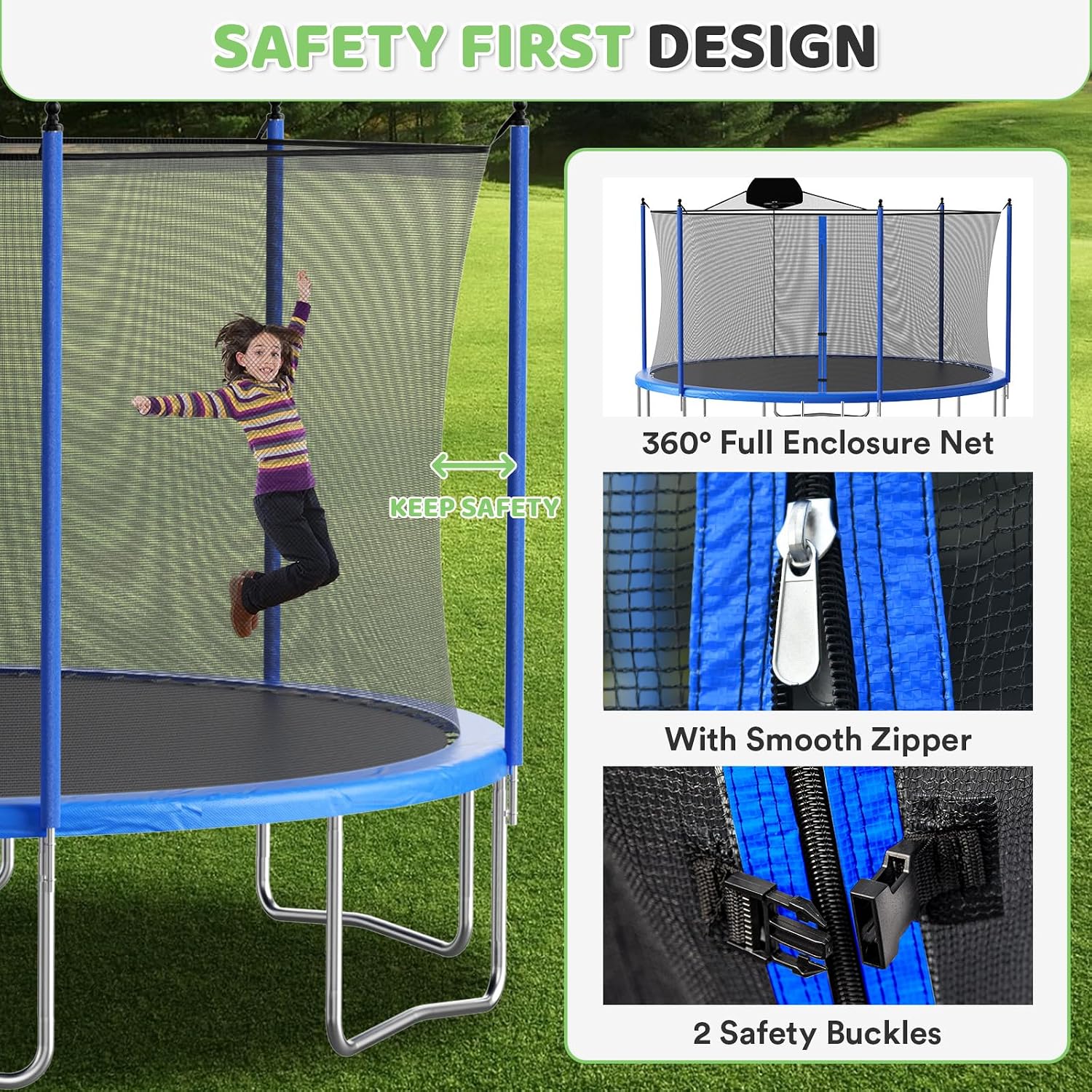 Skepphlay 16ft 14ft 12ft Trampoline Outdoor for Kids and Adults, ASTM Approved Recreational Trampoline, Round Trampoline with Basketball Hoop & Enclosure Net for Backyard