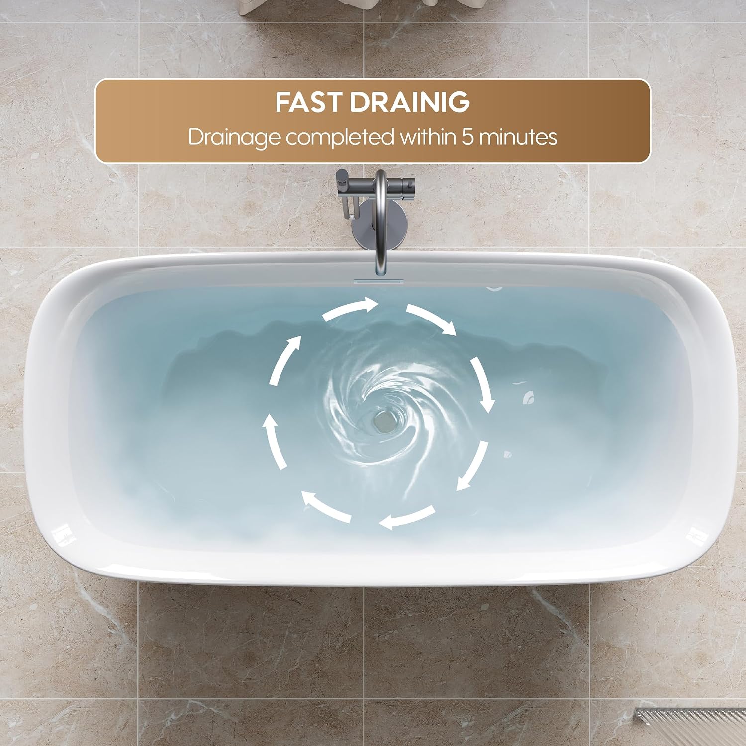 WELLFOR 67'Freestanding Acrylic Bathtub with Drain and Integrated Slotted Overflow, Glossy White 74 Gallons Capacity Soaking Bath Tub with Predrilled Overflow Holes, Soaking Bath Tub Oval Shape