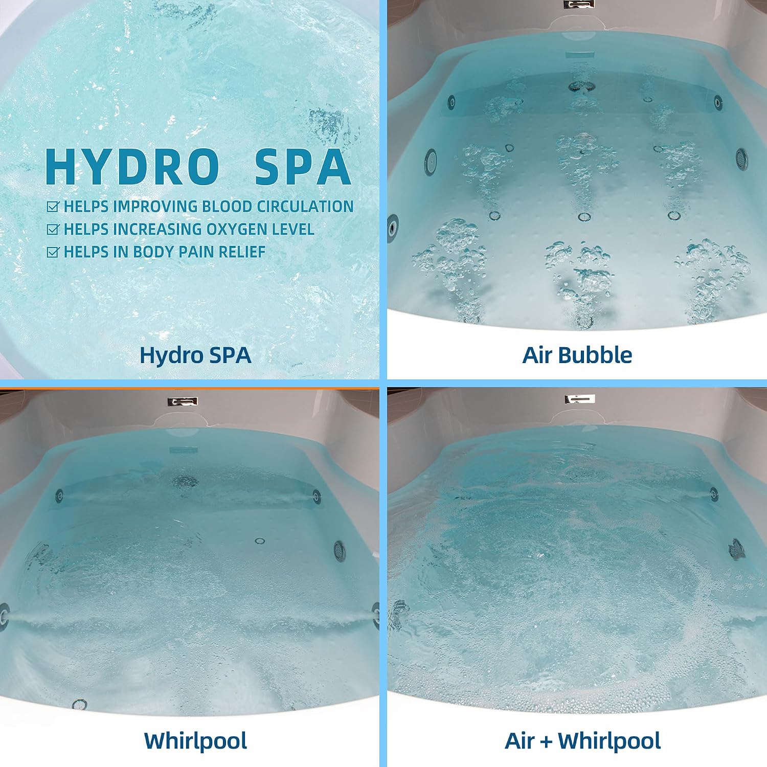 WOODBRIDGE Spacious 59' Whirlpool and Air Bath Heated Soaking Tub with Adjustable Speed Air Blower, LED Control Panel, Integrated Seat, BJ061