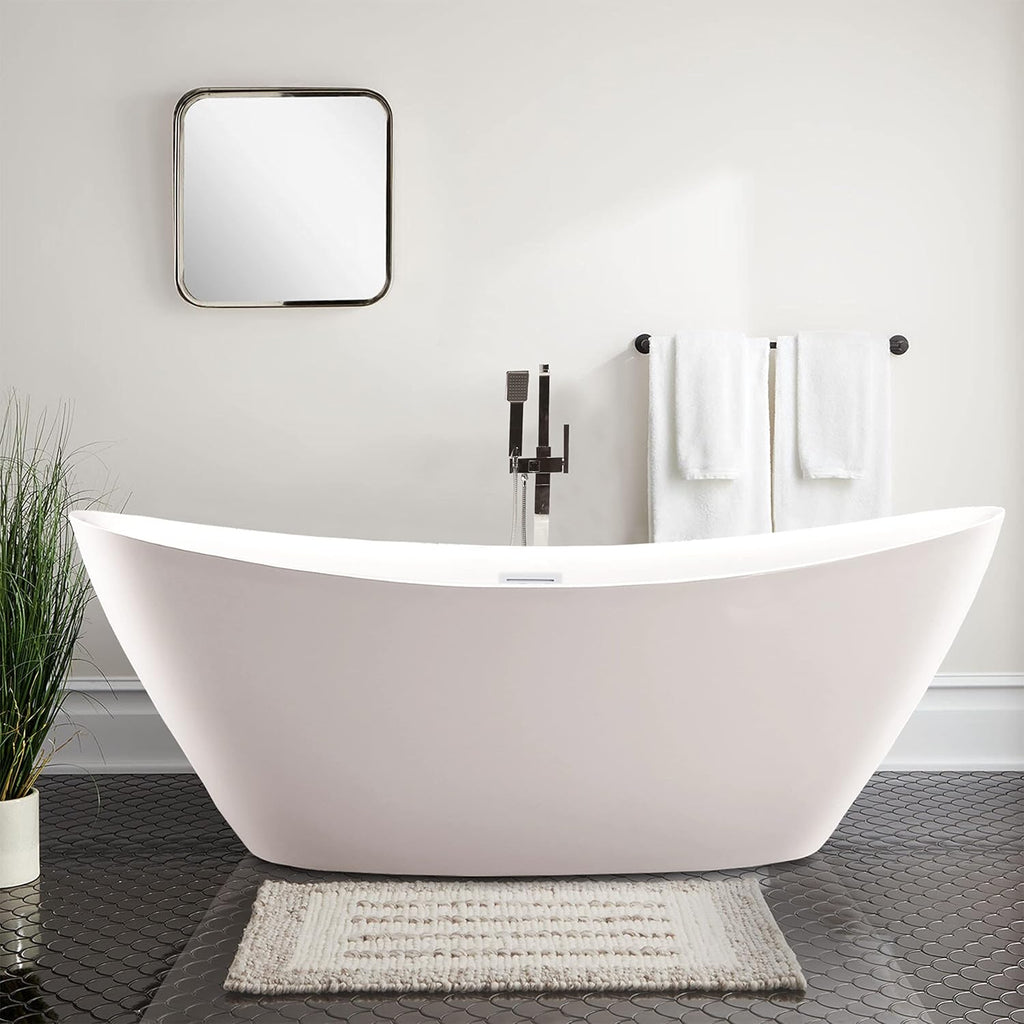 Vanity Art 71' X 33' Freestanding Bathtub | Home Improvement Bathtubs with Contemporary Design for Soaking and Bathing, Overflow and Pop-up Drain with UPC Certified, Acrylic, VA6807-PW